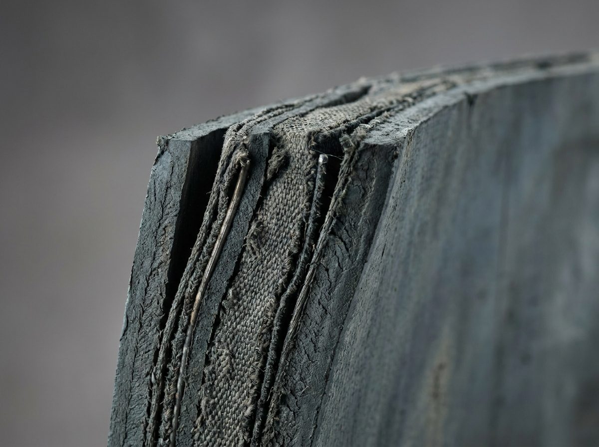 Cross-section of a multi-ply conveyor belt
